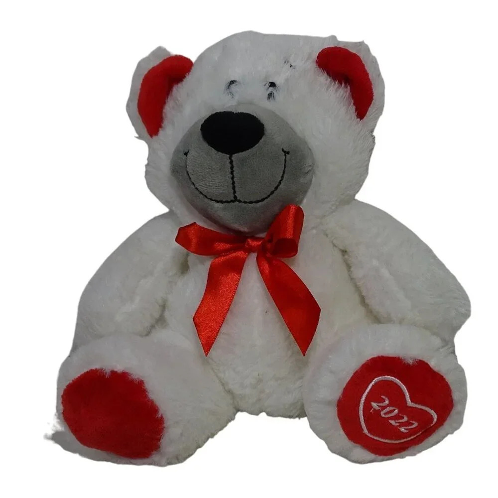 2022 American Greetings Plush White Teddy Bear With Red Bow Valentines Day
